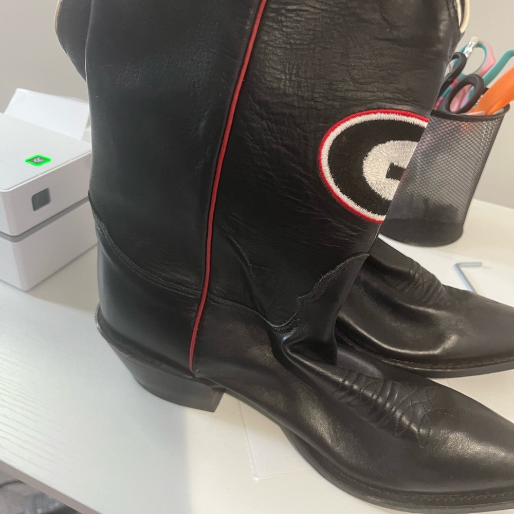 Black Leather Cowboy Boots with Red Trim